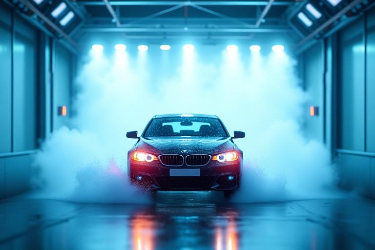 Tunnel di lavaggio automatico in azione